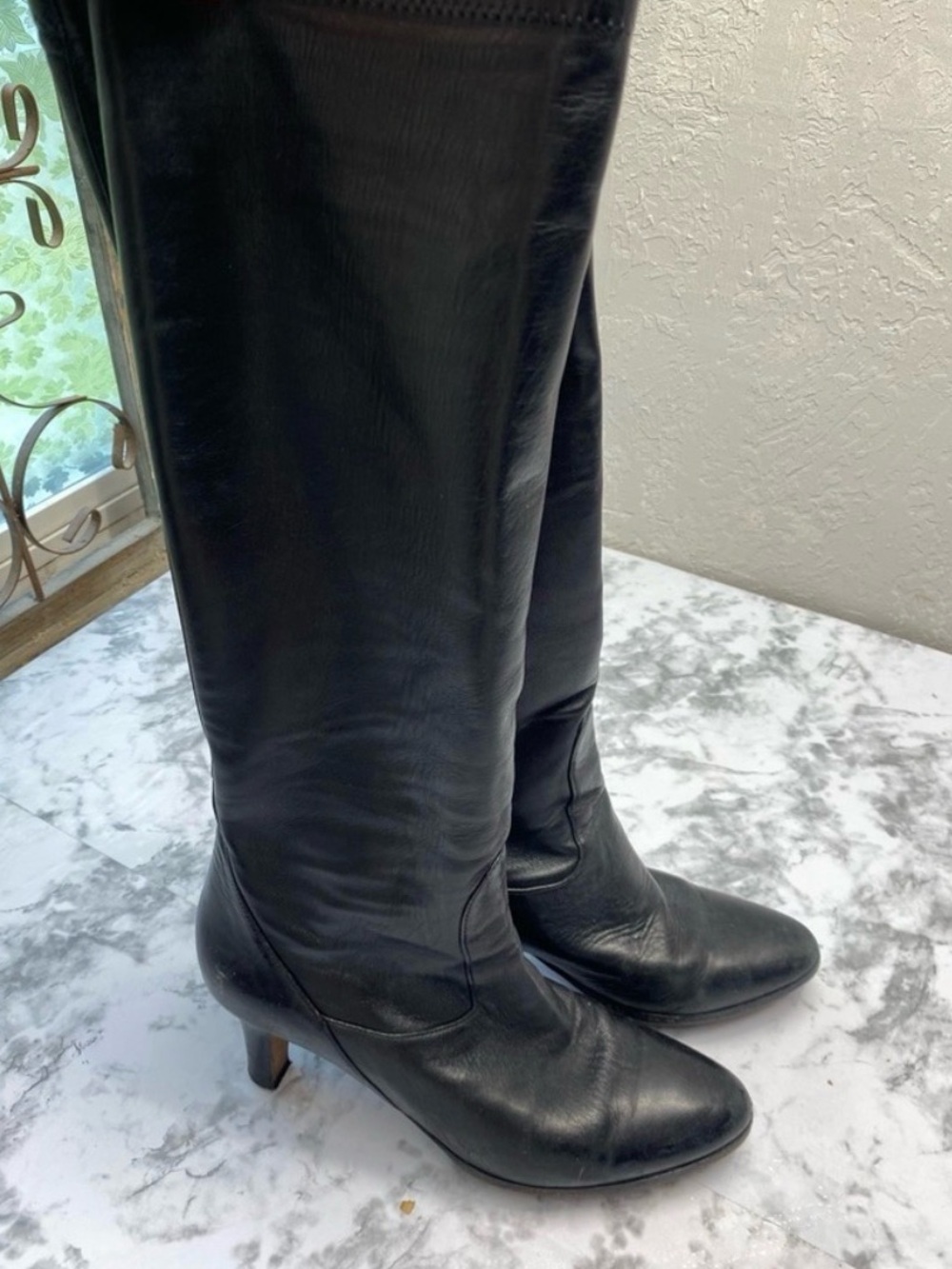 Cole Haan Nike Air Black Leather Knee High Boots Size 7 2.5 inch heel